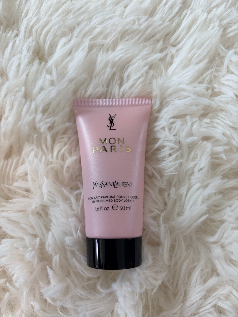 Yves Saint Laurent Mon Paris Body Lotion — Light Pink & Black Accents